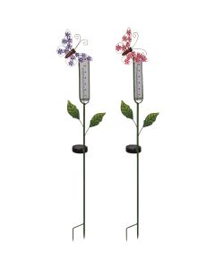 Alpine 5 In. Glass LED Solar Butterfly Rain Gauge Stake