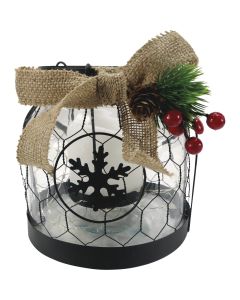 Alpine 7 In. W. x 6 In. H. x 7 In. L. LED Snowflake Lantern with Chicken Wire Holiday Decoration