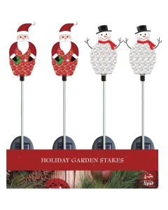 Alpine 37 In. LED Solar Crystal Snowman/Santa Holiday Garden Stake