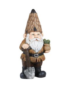 Alpine 16 In. H. MGO Gnome with Shovel & Plants Statue