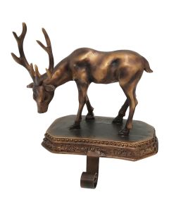 1-Stocking Bronzed Resin Mantle Standing Deer Stocking Holder