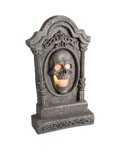 24 In. LED Flat Back Tombstone with Flame Light Halloween Decoration