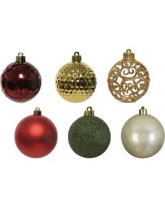 Decoris 2.4 In. Shatterproof Pearl, Oxblood, Pine Green, Light Gold, Christmas Red Bauble Christmas Ornament (37-Pack)