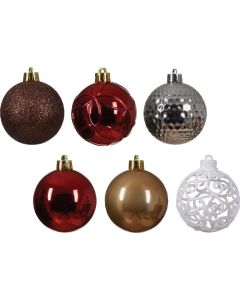 Decoris 2.4 In. Shatterproof Christmas Red, Espresso, Winter White, Ginger Brown, Silver Bauble Christmas Ornament (37-Pack)