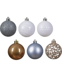 Decoris 2.4 In. Shatterproof Sparkling Rose, Pearl, Winter White, Hazy Blue Bauble Christmas Ornament (37-Pack)