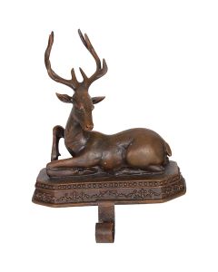 1-Stocking Bronzed Resin Mantle Sitting Deer Stocking Holder