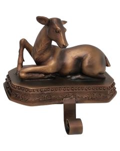 1-Stocking Bronzed Resin Mantle Sitting Doe Stocking Holder