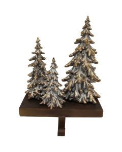 1-Stocking Resin Mantle Dark Snowy Trees Stocking Holder