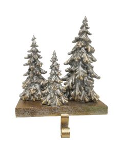 1-Stocking Resin Mantle Snowy Trees Stocking Holder