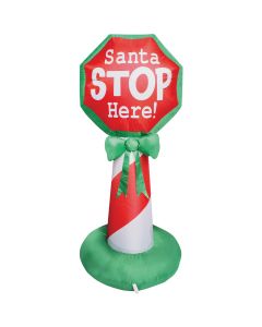 4 Ft. LED Santa Stop Here Sign Airblown Inflatable