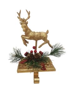 1-Stocking Resin Mantle Gold Prancer Stocking Holder