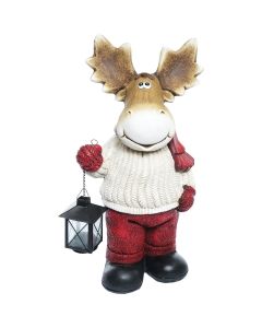 Alpine 10 In. H. Holiday Moose in White Sweater with Lantern