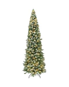 Flocked Concorde 7 Ft. Fir 255-Bulb Warm White LED Hinged Prelit Artificial Christmas Tree