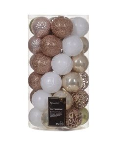 Decoris 2.4 In. Shatterproof Pearl, Sparkling Rose, Pistachio, Winter White, Blush Pink Bauble Christmas Ornament (37-Pack)