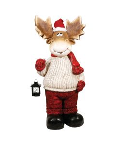 Alpine 30 In. Holiday Moose in White Sweater with Lantern