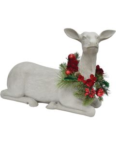 15.5 In. White Sitting Doe with Removeable Floral Wreath