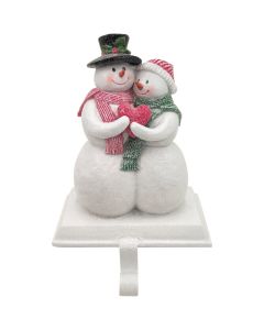 1-Stocking Resin Mantle Textured Snowman Couple Stocking Holder