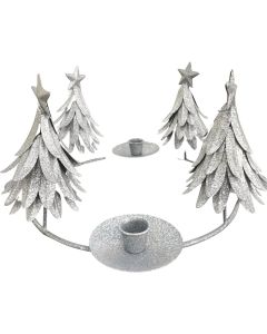 Metal Christmas Tree Candle Taper Holder, Silver