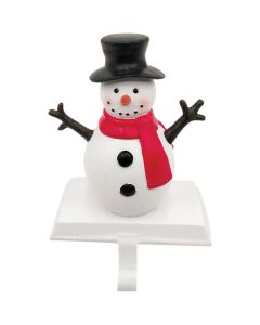 1-Stocking Resin Mantle Textured Snowman with Scarf Stocking Holder