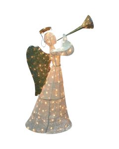 J Hofert 60 In. LED White Sisal Angel with Horn Holiday Figure