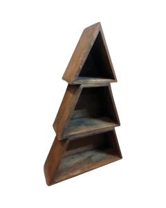 18 In. Walnut Wood Christmas Tree with Shelves