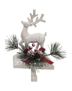 1-Stocking White Resin Mantle Standing Deer Stocking Holder