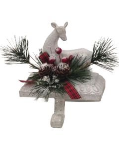 1-Stocking White Resin Mantle Sitting Deer Stocking Holder