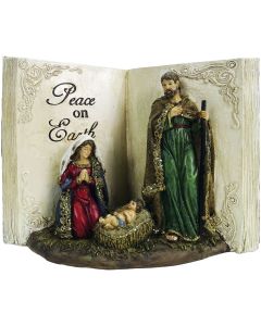 Alpine 7 In. Polystone Peace on Earth Nativity Scene Book Statue