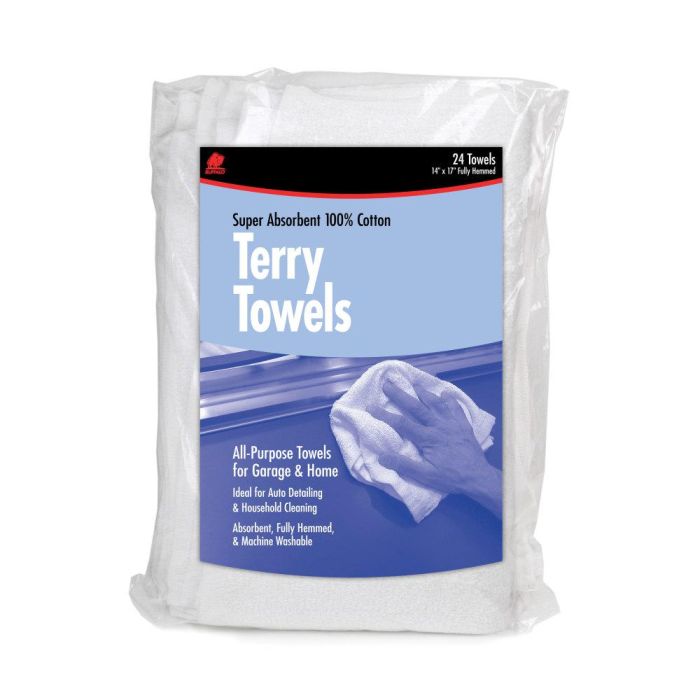 14" x 17" Buffalo 60221 White Terry Towels All Purpose Towel, 24-Pack