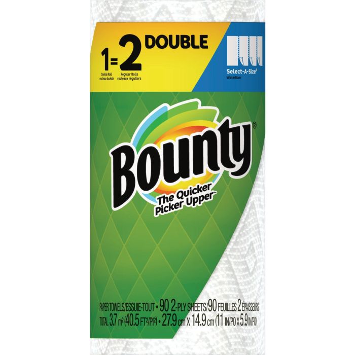 Bounty Select-A-Size Paper Towels, 1 Double Roll, White, 90 Sheets Per Roll