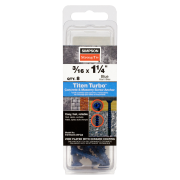 Image of Simpson Strong-Tie TNT18114TFC8 Titen Turbo™ — 3/16 in. x 1-1/4 in. 6-Lobe Flat-Head Concrete and Masonry Screw, Blue (8-Qty) (Pack of 20)