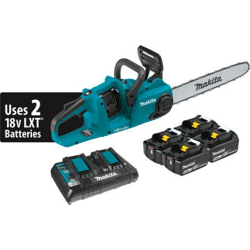 Makita 36V (18V X2) LXT® Brushless 16" Chain Saw Kit with 4 Batteries (5.0Ah)