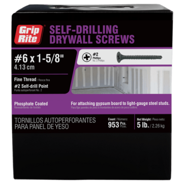 1-5/8" X #6 Self-Drilling Fine Thread Drywall Screws 5 lb. Box Grip-Rite