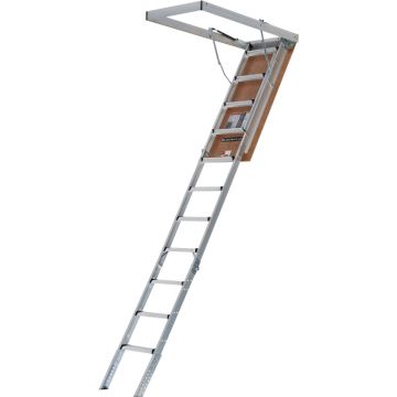 Louisville Ladder Elite 7 Ft. 8 In. to 10 Ft. 3 In. 25.5 In. x 54 In. Fire Retardant Door Aluminum Attic Stairs, 375 Lb. Load