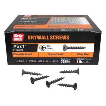#6 x 1" #2 Phillips Bugle Head Coarse Thread Drywall Screws 1 lb