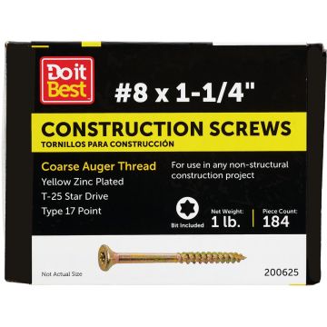 Do it Best #8 x 1-1/4 In. Star Drive Flat Head Gold Construction Wood Screw (207 Ct., 1 Lb.)