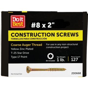 Do it Best #8 x 2 In. Star Drive Flat Head Gold Construction Wood Screw (138 Ct., 1 Lb.)