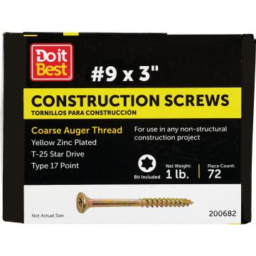 Do it Best #9 x 3 In. Star Drive Flat Head Gold Construction Wood Screw (79 Ct., 1 Lb.)