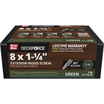 Grip-Rite DeckForce PrimeGuard Nano 1-1/4 In. x 8 Star Drive Green Screw (1 Lb.)