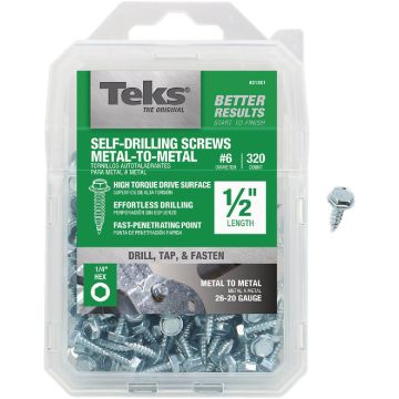 Teks #6 x 1/2 In. Hex Washer Head Sharp Point Metal to Metal Screw (320 Ct.)