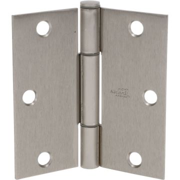 National Hardware Squeak Guard 3-1/2 In. Satin Nickel Hinge with Square Corner (3-Count)