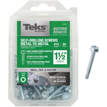 Teks #10 x 1-1/2 In. Hex Washer Head Drill Point Metal to Metal Screw (90 Ct.)