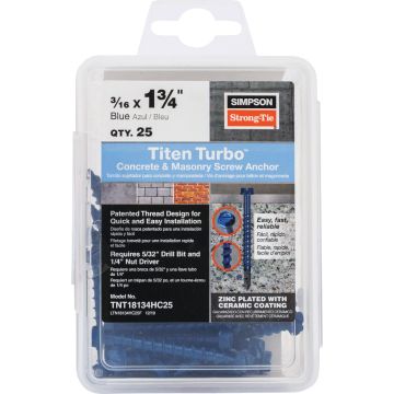 Titen Turbo  3/16 in. x 1-3/4 in. Hex-Head Concrete and Masonry Screw, Blue (25-Qty)