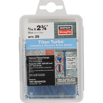 Titen Turbo  3/16-in. x 2-3/4-in. Hex-Head Concrete and Masonry Screw, Blue (25-Qty)