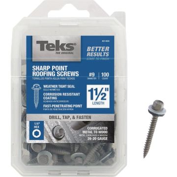 Teks #9 x 1-1/2 In. Hex Washer Head Sharp Point Metal to Wood Roofing Screw (100 Ct.)