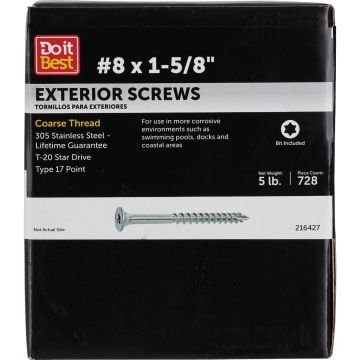 Do it Best PrimeGuard Max 1-5/8 In. T20 Star Drive Trim Head Stainless Steel Deck Screw (5 Lb.)