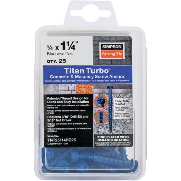 Titen Turbo  1/4 in. x 1-1/4 in. Hex-Head Concrete and Masonry Screw, Blue (25-Qty)