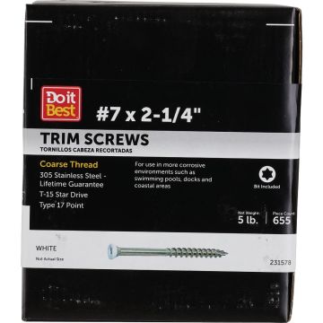 Grip-Rite PrimeGuard Max 2-1/4 In. T15 Star Drive Trim Head Stainless Steel White Deck Screw (5 Lb.)