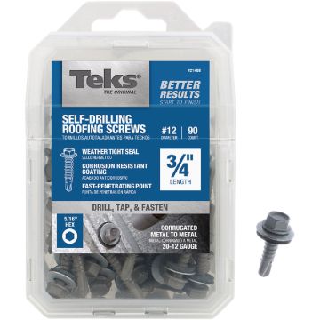 Teks #12 x 3/4 In. Hex Washer Head Drill Point Metal to Metal Roofing Screw (90 Ct.)