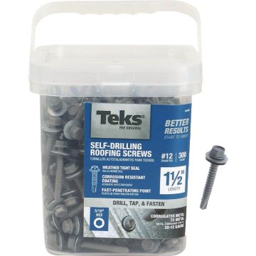 Teks #12 x 1-1/2 In. Hex Washer Head Self-Drilling Metal to Metal Roofing Screw (300 Ct.)